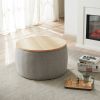 Round Storage Ottoman; 2 in 1 Function; Work as End table and Ottoman; Grey