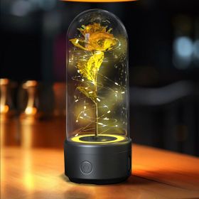 Creative 2 In 1 Rose Flowers LED Light And Bluetooth-compatible Speaker Valentine's Day Gift Rose Luminous Night Light Ornament In Glass Cover (Option: Black Base Gold Flower)