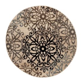 Leigh Traditional Floral Scroll Indoor Area Rug or Runner Rug Or Door Mat (Color: Beige, size: 5' Round)