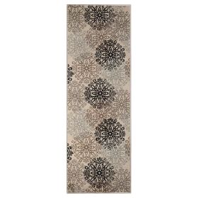 Leigh Traditional Floral Scroll Indoor Area Rug or Runner Rug Or Door Mat (Color: Beige, size: 2'7"x12')