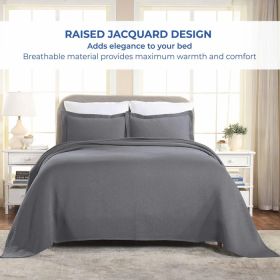 Basket Weave Matelasse Cotton Bedspread Set (Color: Grey, size: Twin)