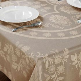 Abigail 100% Soft Cotton Floral Table Cover, Round/Oblong (Color: Linen, size: 50" Round)