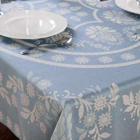 Abigail 100% Soft Cotton Floral Table Cover, Round/Oblong (Color: Blue, size: 50" Round)