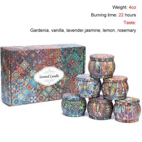 Chrstmas Gifts Vintage Scented Candles Set Flower Jar Candle Fragrance Soy Wax Natural Candle With Tin Can Wedding Birthday Home (Color: Set F-6PCS, Ships From: CN)