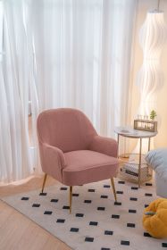 Modern Soft Teddy fabric Ivory Ergonomics Accent Chair Living Room Chair Bedroom Chair Home Chair With Gold Legs And Adjustable Legs For Indoor Home (Color: Pink)