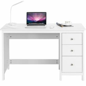 3-Drawer Home Office Study Computer Desk with Spacious Desktop (Color: White)