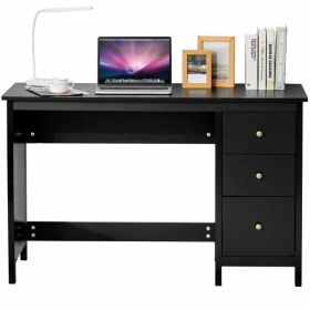 3-Drawer Home Office Study Computer Desk with Spacious Desktop (Color: Black)