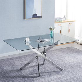 Rectangular Tempered Glass Dining Table, Modern Dining Room Interior Design, For 6 People (Color: as Pic)