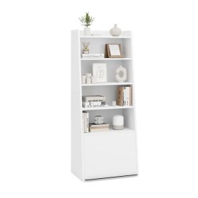 6-Tier Bookcase Freestanding Ladder Bookshelf with 2 Adjustable Shelves and Flip Up Door (Color: White)