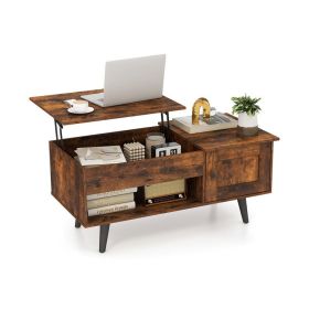 Lift Top Coffee Table with Storage and Hidden Compartment (Color: Rustic Brown)