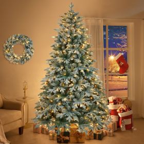 7ft Lighted Artificial Christmas Tree with Wreath Set of 2 , Christmas Tree Holiday Decoration, Creative Decorated Trees (Color: Green)