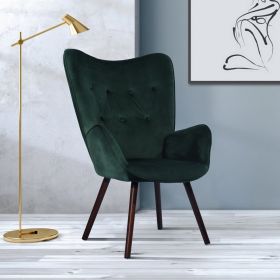 Modern Wingback Accent Armchair Living Room Tufted Velvet Upholstery (Color: Dark Green)