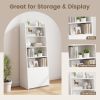 6-Tier Bookcase Freestanding Ladder Bookshelf with 2 Adjustable Shelves and Flip Up Door