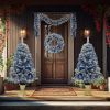 Pre-lit Xmas Tree Artificial Christmas 4-Piece Set,Garland, Wreath and Set of 2 Entrance Trees X-mas with LED Lights, Christmas Tree