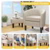 Barrel Club Chair with Ottoman Set Linen Fabric Accent Chair with Footrest