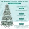 7ft Lighted Artificial Christmas Tree with Wreath Set of 2 , Christmas Tree Holiday Decoration, Creative Decorated Trees