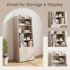 6-Tier Bookcase Freestanding Ladder Bookshelf with 2 Adjustable Shelves and Flip Up Door