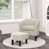 Barrel Club Chair with Ottoman Set Linen Fabric Accent Chair with Footrest