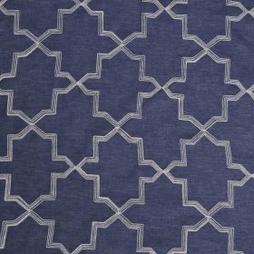 Embroidered Quatrefoil Semi Sheer 2 Piece Curtain Panel Set (Color: Navy Blue, size: 52" X 108")